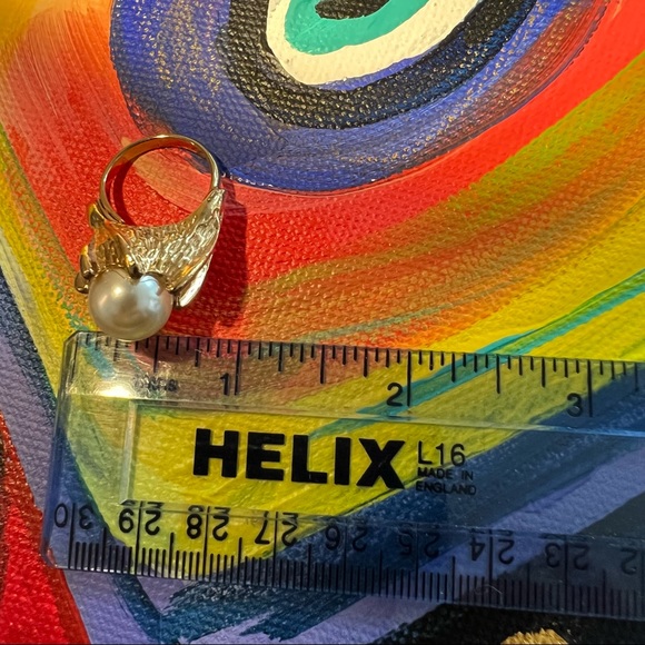 VINTAGE 1950s JUDY LEE Faux Pearl Gold tone Cocktail Ring - Picture 14 of 16